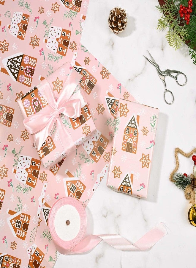 Bolsome 12 Sheets Christmas Wrapping Paper Pink Gingerbread House Snowflake Folded Flat Gift Wrap Paper for Winter Christmas DIY Crafts Gift Wrapping, 20" x 28" (Gingerbread House) - Image 3